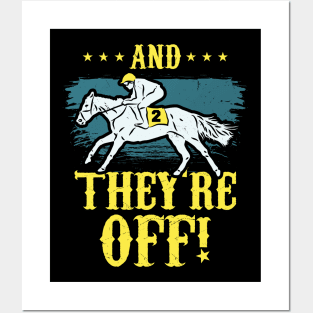 Funny And They're Off Horse Racing Jumping Jockey Gift Idea Posters and Art